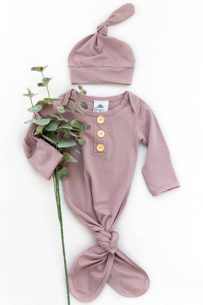 Dusty Mauve Newborn Knotted Gown