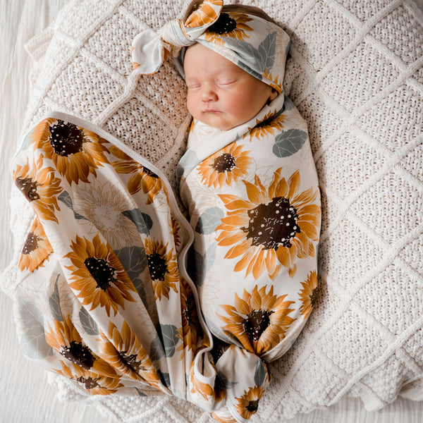 Sunflowers Jersey Swaddle Wrap & Top Knot