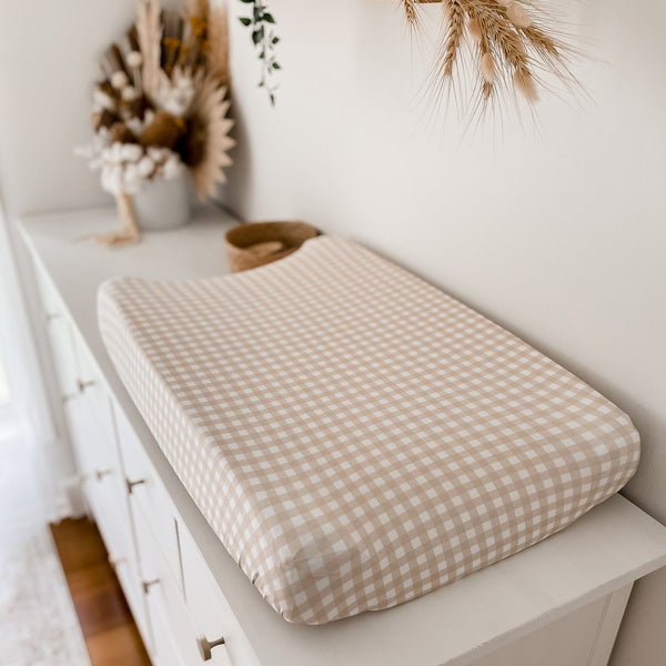 Changing Pad Must-Have: Sand Gingham Cover from Snuggly Jacks