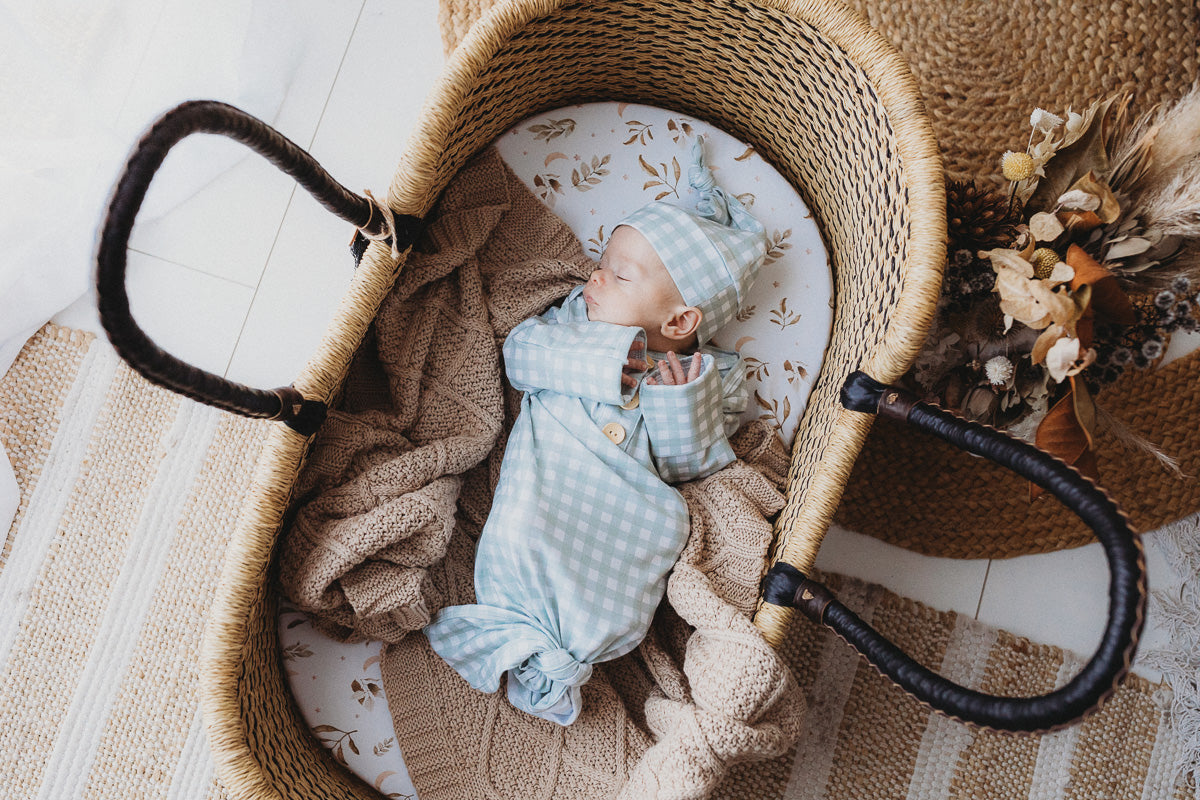 Sage Gingham Newborn Knotted Gown