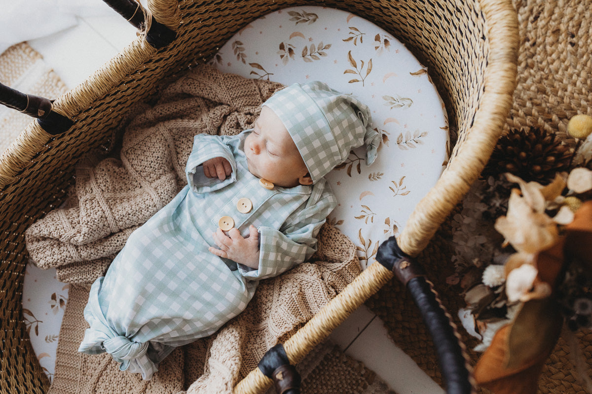 Sage Gingham Newborn Knotted Gown