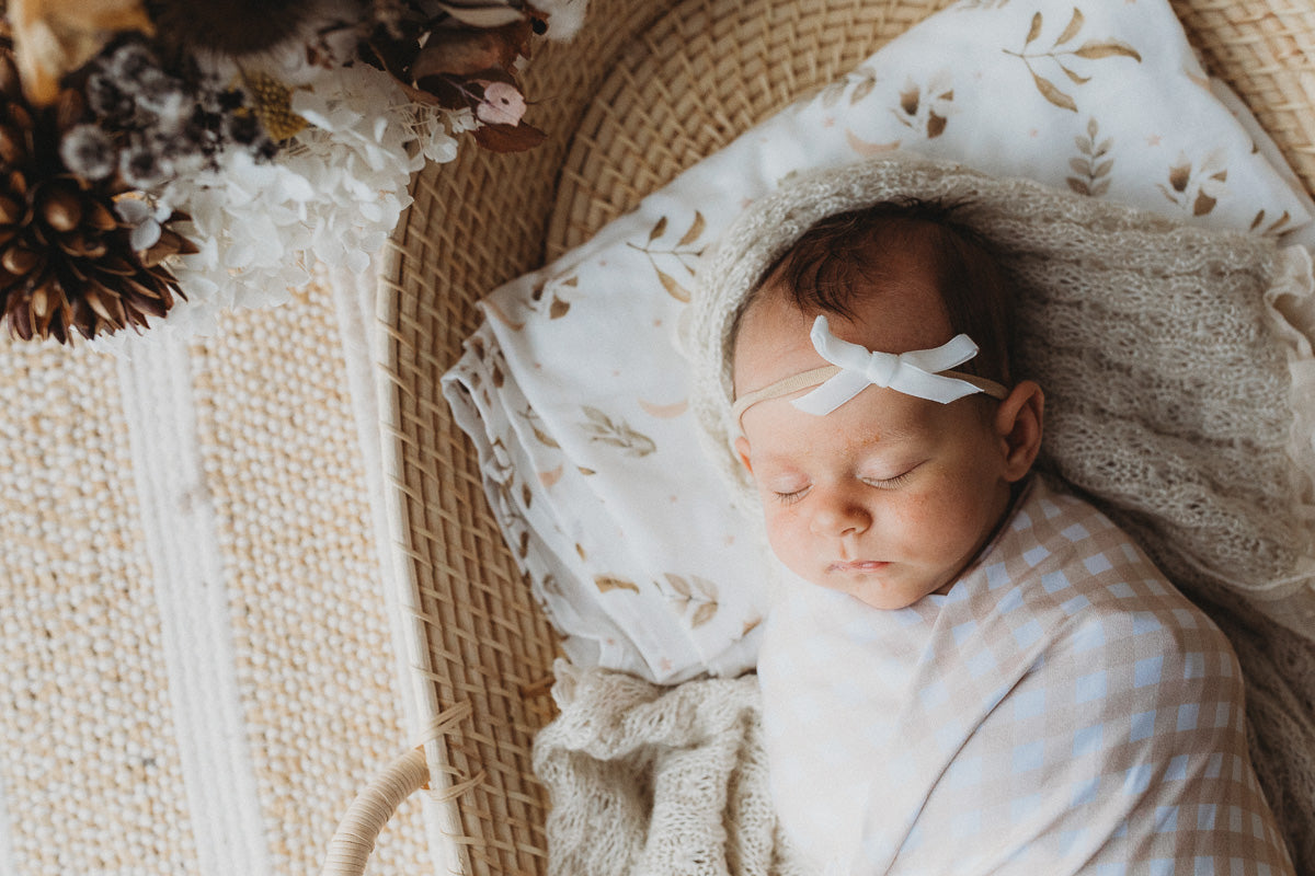 Sand Gingham Jersey Swaddle Wrap & Beanie