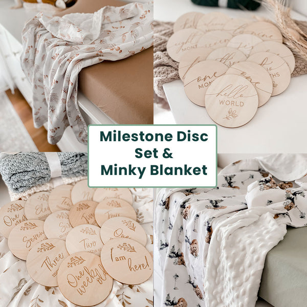 2 PACK Milestone Disk & Minky Stroller Blanket Set
